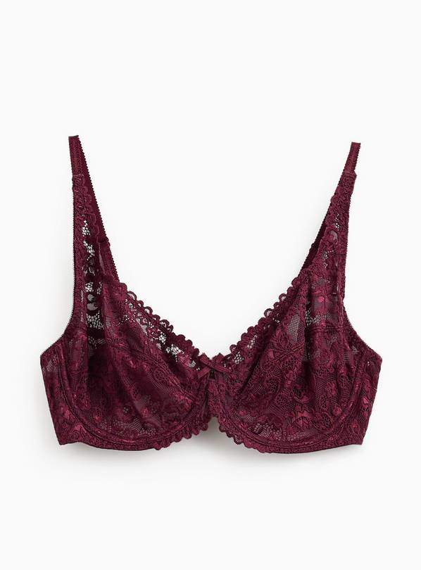 Burgundy Lace Non Padded Underwired Bra 36E
